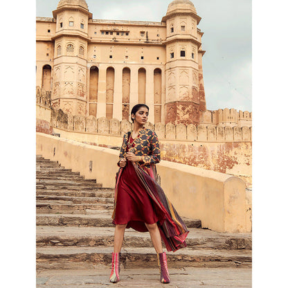 Swati Vijaivargie Hawa Mahal Jacket with Mandawa Dress (Set of 2)