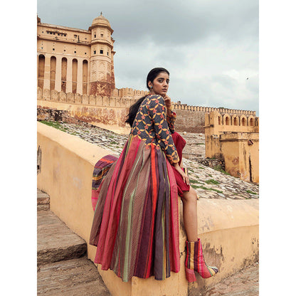 Swati Vijaivargie Hawa Mahal Jacket with Mandawa Dress (Set of 2)