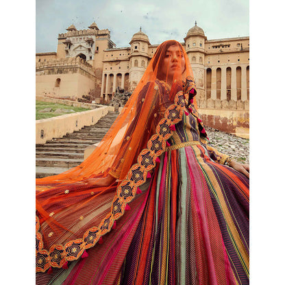 Swati Vijaivargie Pushkar Anarkali Kurta with Badmer Dupatta (Set of 2)