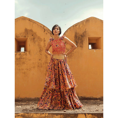 Swati Vijaivargie Mewar Crop Top with Ghoomar Skirt (Set of 2)