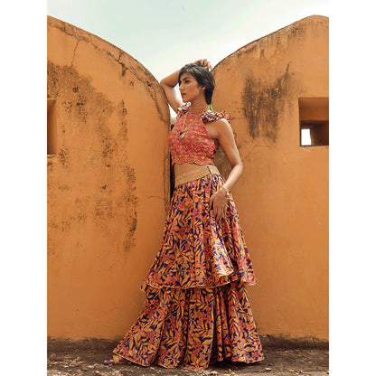 Swati Vijaivargie Mewar Crop Top with Ghoomar Skirt (Set of 2)