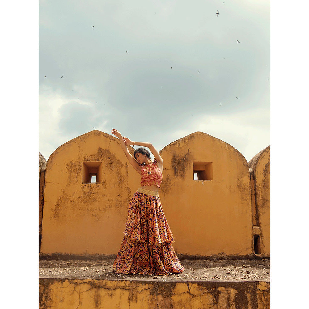 Swati Vijaivargie Mewar Crop Top with Ghoomar Skirt (Set of 2)