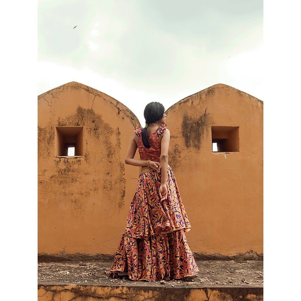 Swati Vijaivargie Mewar Crop Top with Ghoomar Skirt (Set of 2)