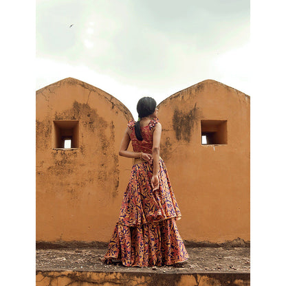 Swati Vijaivargie Mewar Crop Top with Ghoomar Skirt (Set of 2)