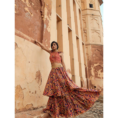 Swati Vijaivargie Mewar Crop Top with Ghoomar Skirt (Set of 2)