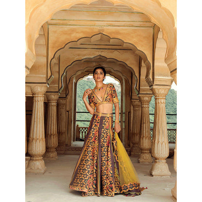 Swati Vijaivargie Udaipur Lehenga with Biyawar Blouse & Badmer Dupatta (Set of 3)