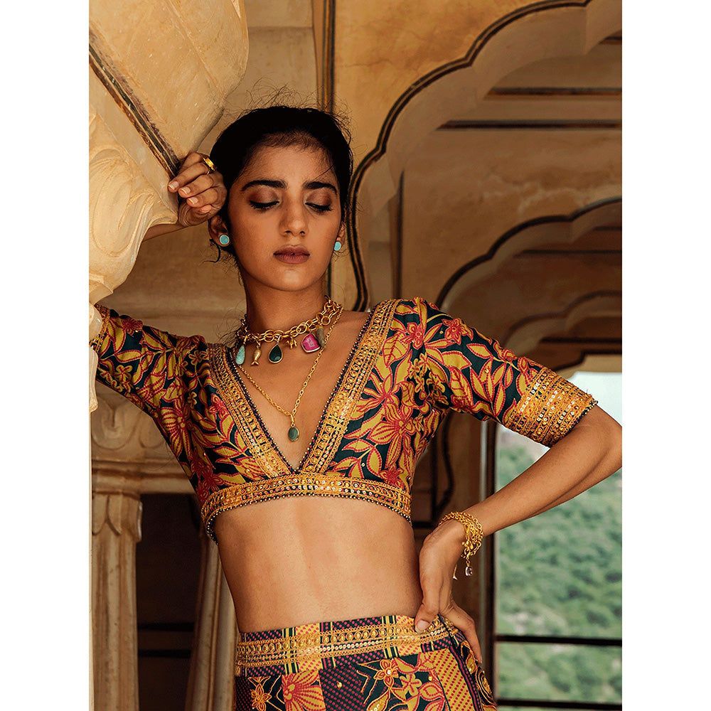 Swati Vijaivargie Udaipur Lehenga with Biyawar Blouse & Badmer Dupatta (Set of 3)