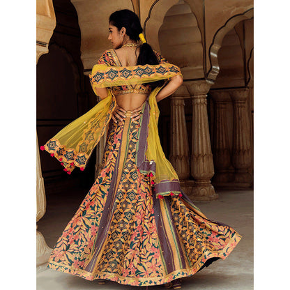Swati Vijaivargie Udaipur Lehenga with Biyawar Blouse & Badmer Dupatta (Set of 3)