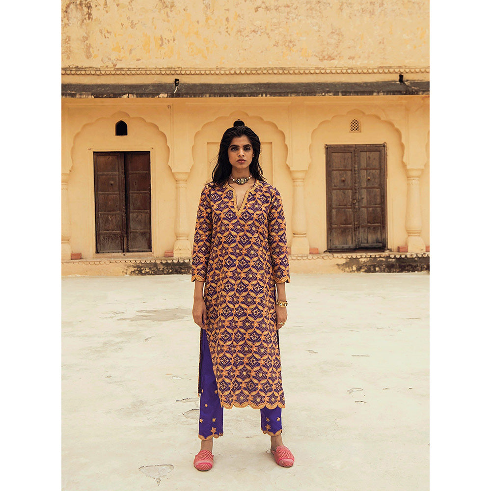 Swati Vijaivargie Bharatpur Kurta with Mehar Pant and Badmer Dupatta (Set of 3)