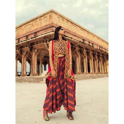 Swati Vijaivargie Chaksu Crop Top with Madhopur Cape & Jaipur Pant (Set of 3)