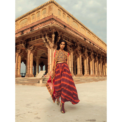 Swati Vijaivargie Chaksu Crop Top with Madhopur Cape & Jaipur Pant (Set of 3)