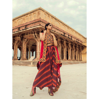 Swati Vijaivargie Chaksu Crop Top with Madhopur Cape & Jaipur Pant (Set of 3)