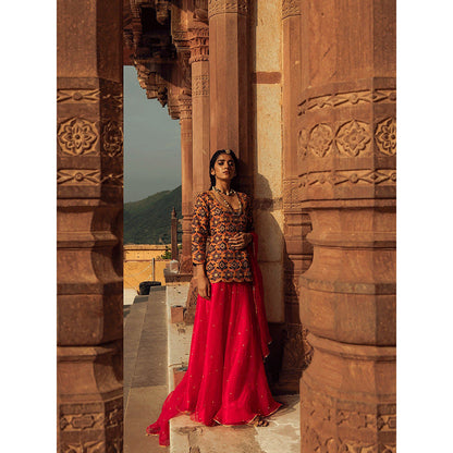 Swati Vijaivargie Jalmahal Lehenga with Kurti & Dupatta (Set of 3)