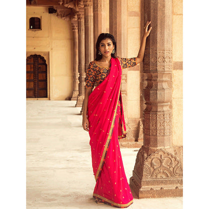Swati Vijaivargie Panna Meena Saree with Stitched