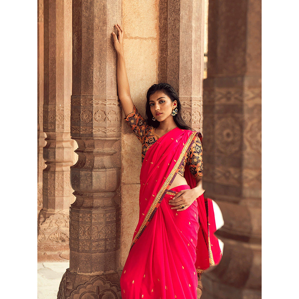 Swati Vijaivargie Panna Meena Saree with Stitched