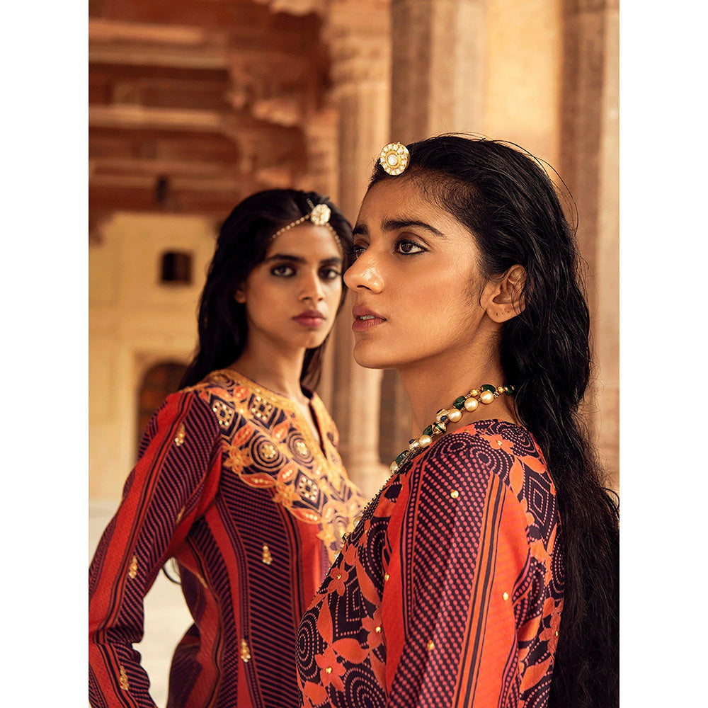 Swati Vijaivargie Jantar Mantar Kurta with Boondi Pant and Teej Dupatta (Set of 3)