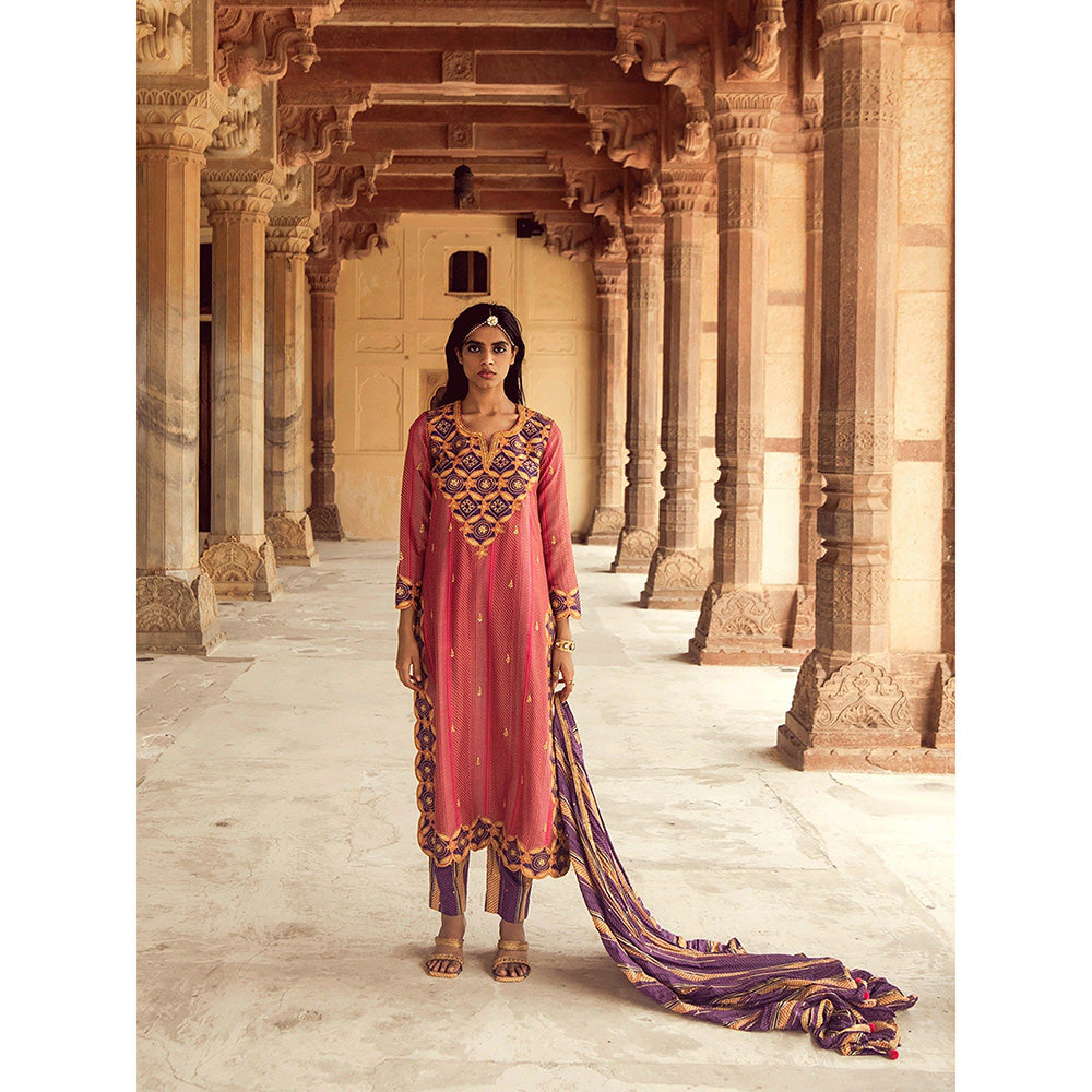 Swati Vijaivargie Kotputli Kurta with Tonk Pant and Teej Dupatta (Set of 3)