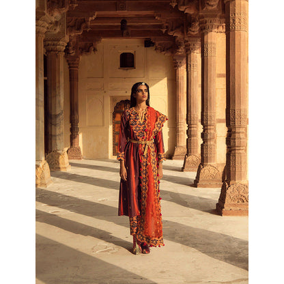 Swati Vijaivargie Ajmer Kurta with Sheesh Mahal Pant, Belt and Badmer Dupatta (Set of 4)