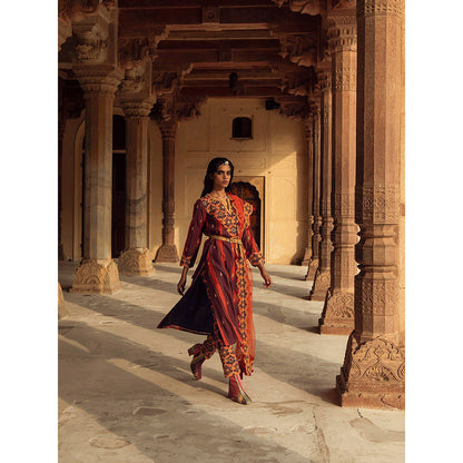 Swati Vijaivargie Ajmer Kurta with Sheesh Mahal Pant, Belt and Badmer Dupatta (Set of 4)