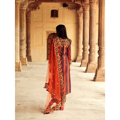 Swati Vijaivargie Ajmer Kurta with Sheesh Mahal Pant, Belt and Badmer Dupatta (Set of 4)