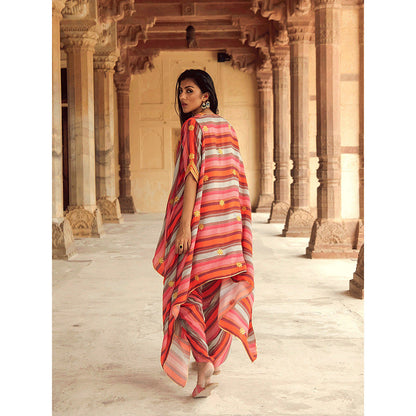 Swati Vijaivargie Mela Striped Dhoti Pant with Cape and Top (Set of 3)
