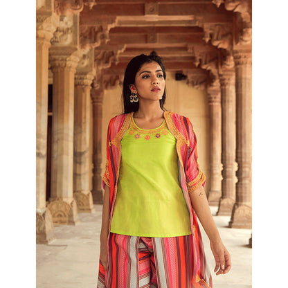 Swati Vijaivargie Mela Striped Dhoti Pant with Cape and Top (Set of 3)