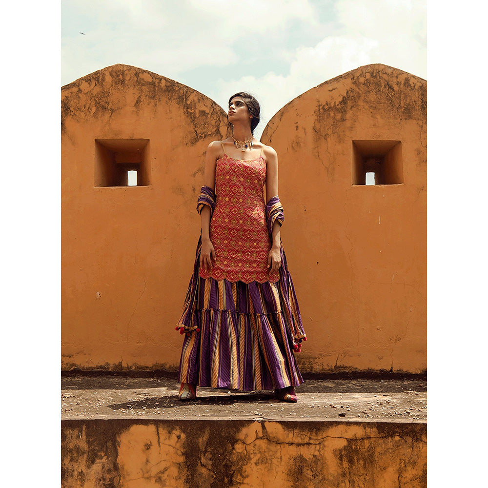 Swati Vijaivargie Kumbalgarh Kurta with Nathdwara Sharara and Teej Dupatta (Set of 3)