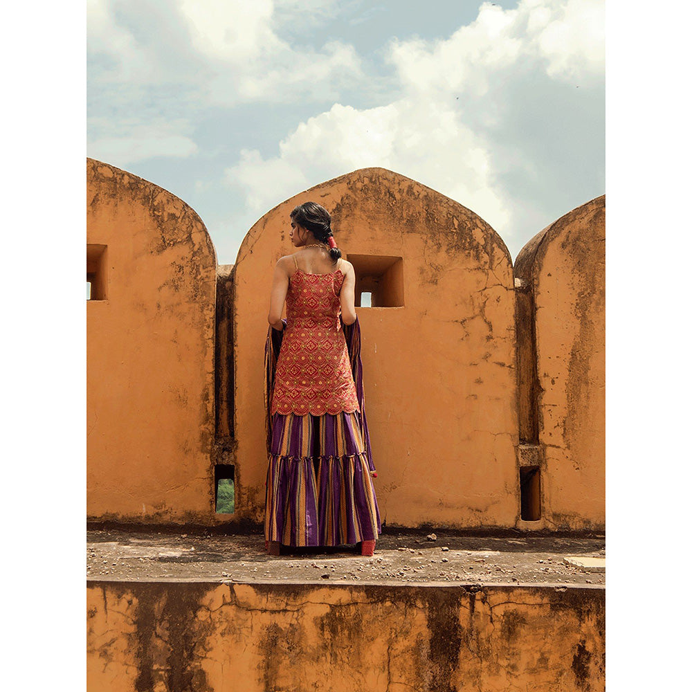 Swati Vijaivargie Kumbalgarh Kurta with Nathdwara Sharara and Teej Dupatta (Set of 3)