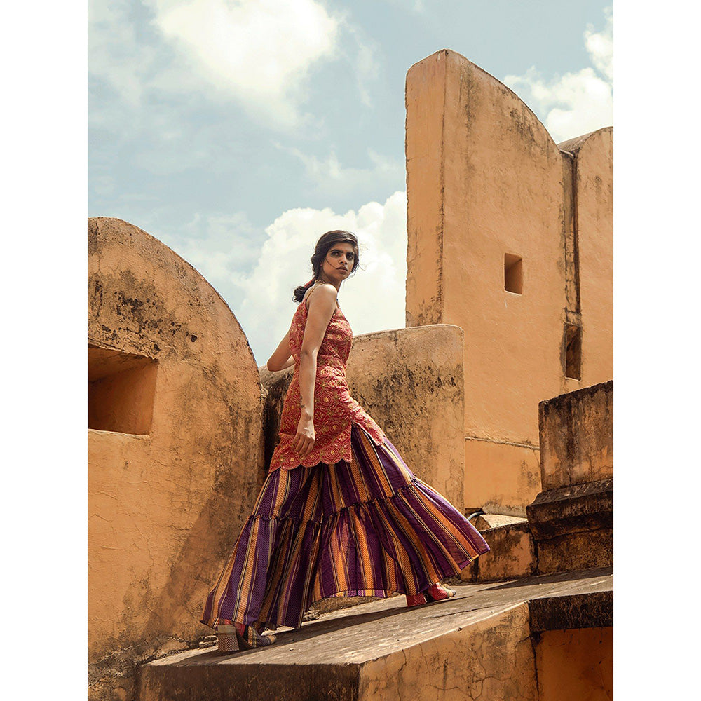 Swati Vijaivargie Kumbalgarh Kurta with Nathdwara Sharara and Teej Dupatta (Set of 3)