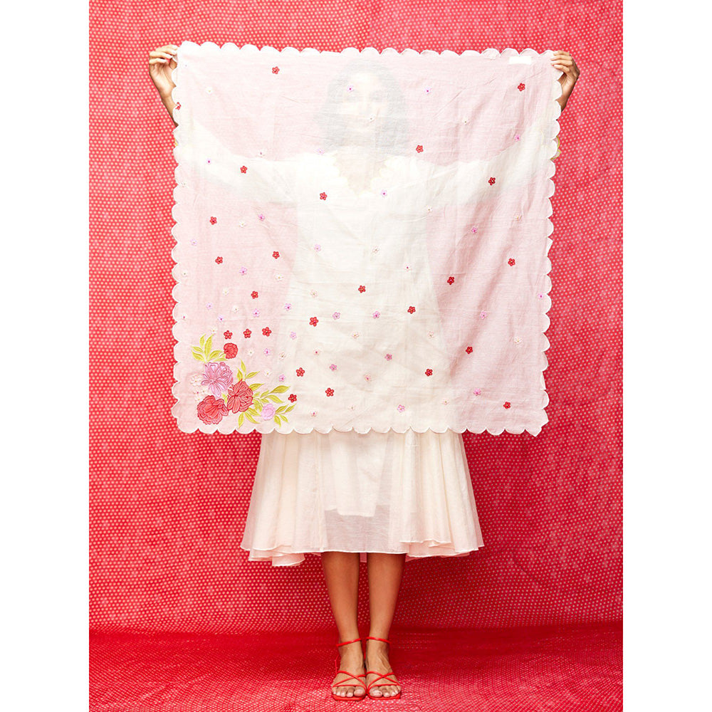 Swati Vijaivargie Rose White Applique Scarf