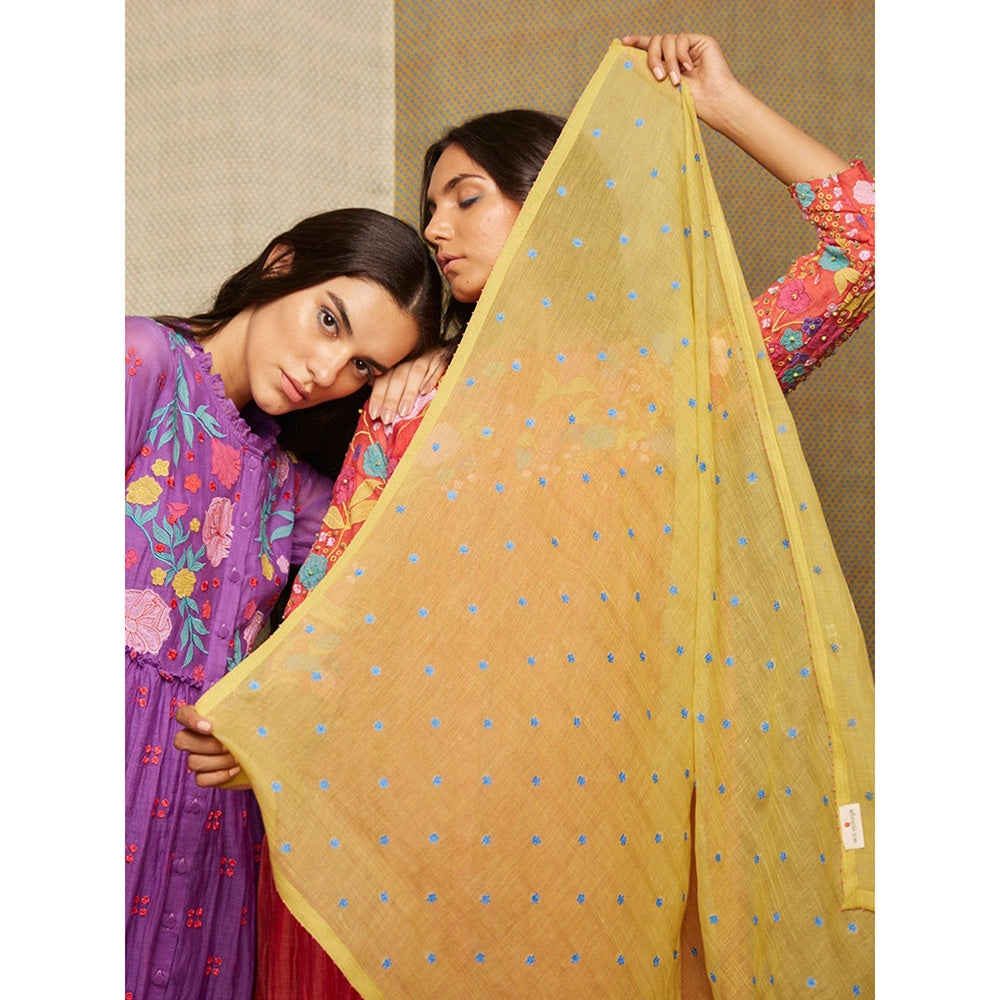Swati Vijaivargie Rose Yellow With Indigo Buti Scarf