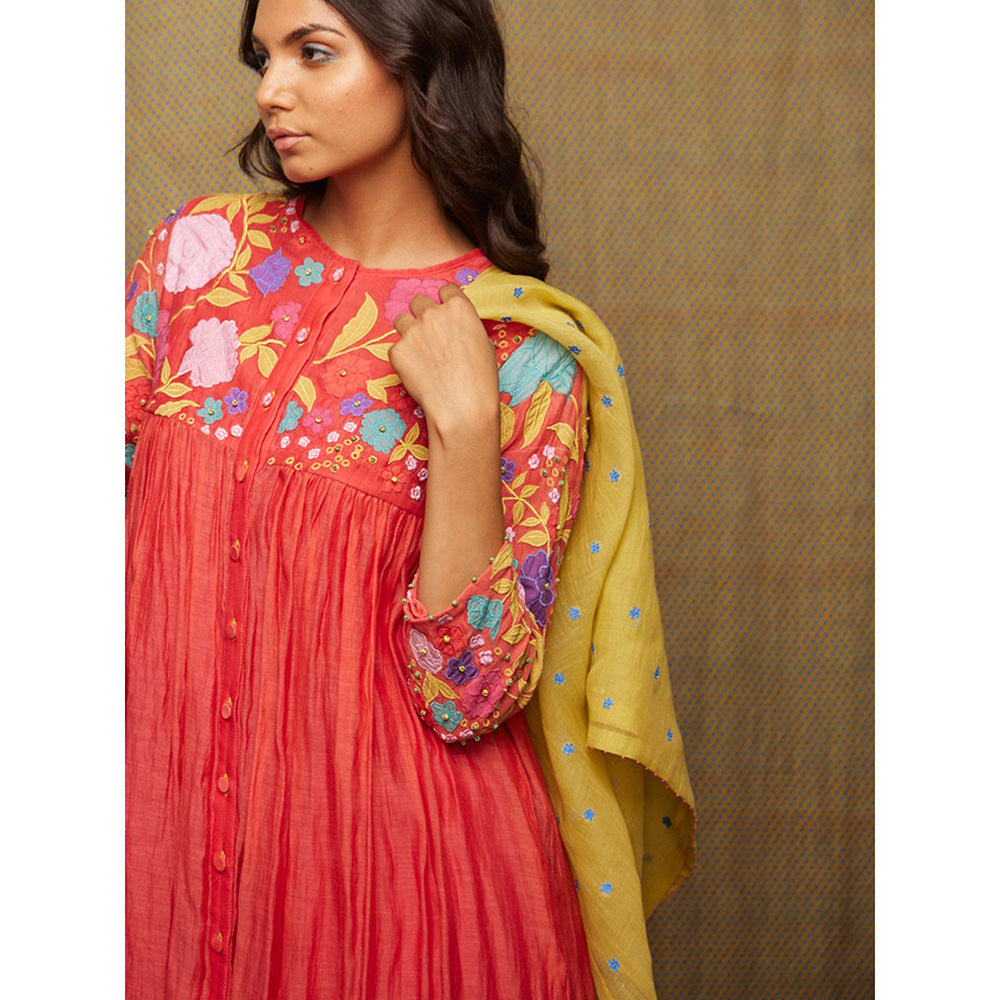 Swati Vijaivargie Rose Yellow With Indigo Buti Scarf