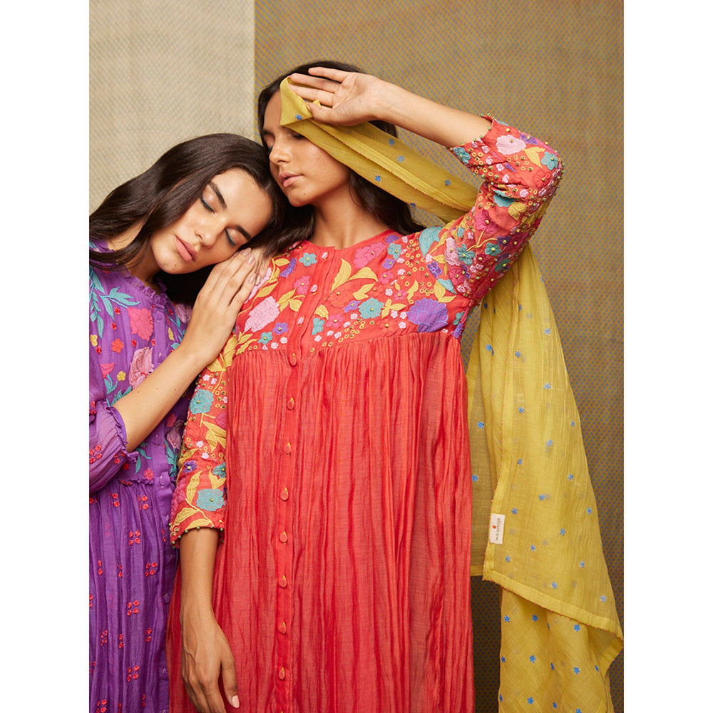 Swati Vijaivargie Rose Yellow With Indigo Buti Scarf