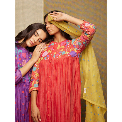 Swati Vijaivargie Rose Yellow With Indigo Buti Scarf