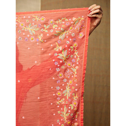 Swati Vijaivargie Rose Red Embroidered Scarf