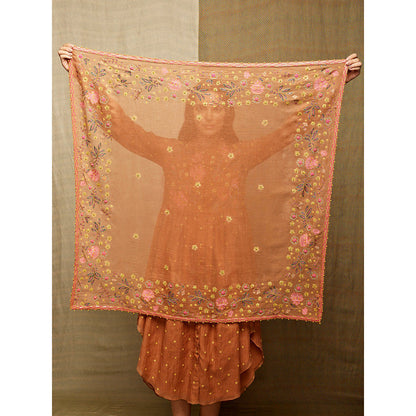 Swati Vijaivargie Rose Brown Embroidered Scarf