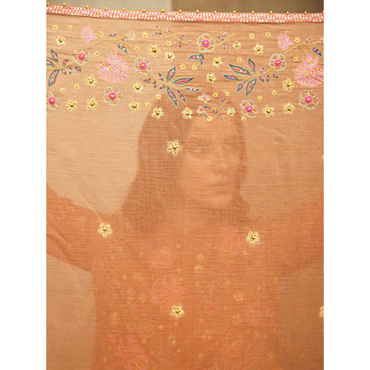 Swati Vijaivargie Rose Brown Embroidered Scarf