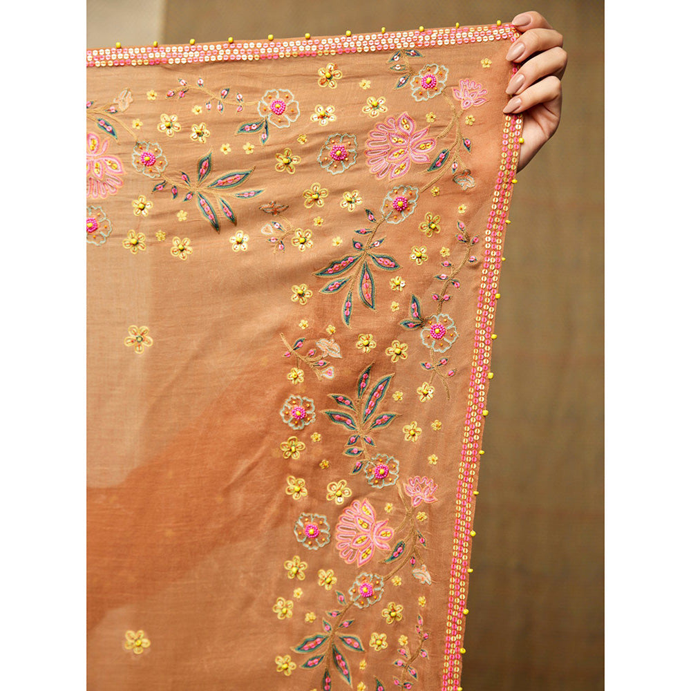 Swati Vijaivargie Rose Brown Embroidered Scarf