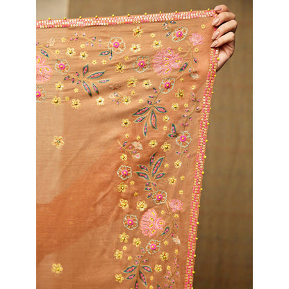 Swati Vijaivargie Rose Brown Embroidered Scarf