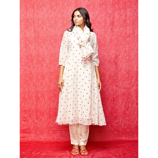 Swati Vijaivargie Rose White With Red Buti Stole