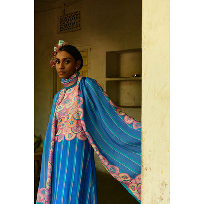 Swati Vijaivargie Champa Blue Kurta With Pants (Set of 2)