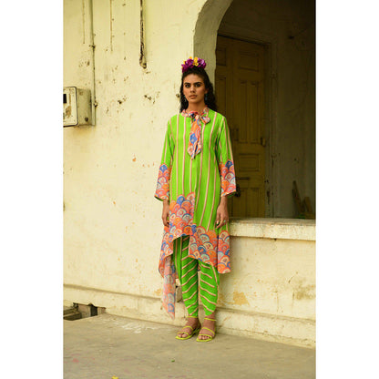 Swati Vijaivargie Khush Parrot Asymmetrical Kurta With Dhoti (Set of 2)