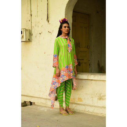 Swati Vijaivargie Khush Parrot Asymmetrical Kurta With Dhoti (Set of 2)