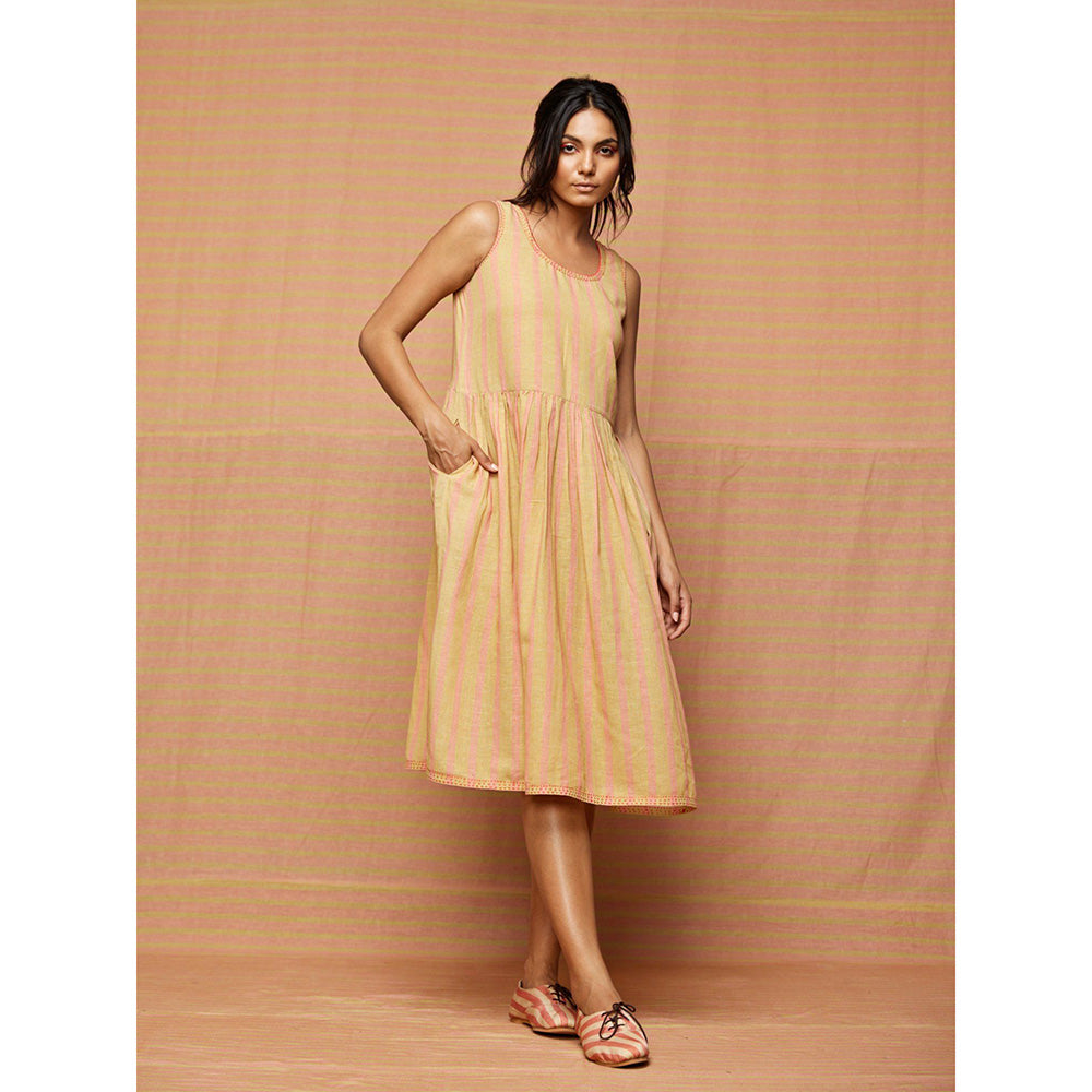 Swati Vijaivargie Beige Caroline Gathered Dress With Pockets