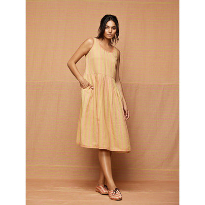 Swati Vijaivargie Beige Caroline Gathered Dress With Pockets