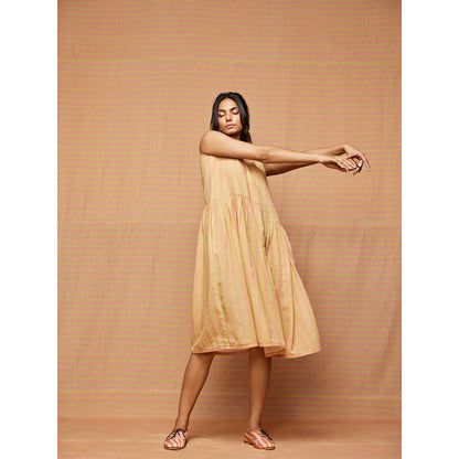 Swati Vijaivargie Beige Caroline Gathered Dress With Pockets