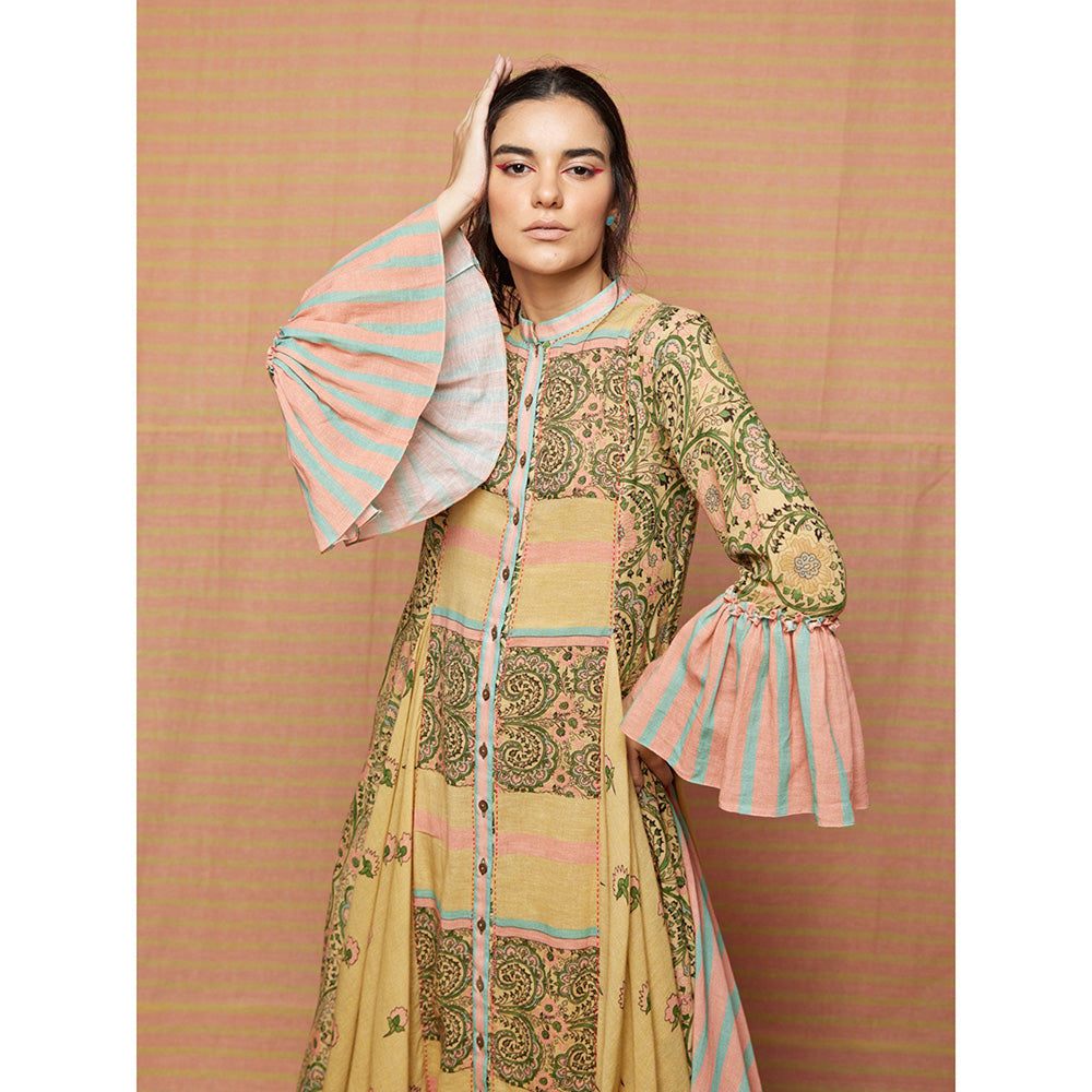 Swati Vijaivargie Hazel Print Blocked Paneled Anarkali Kurta