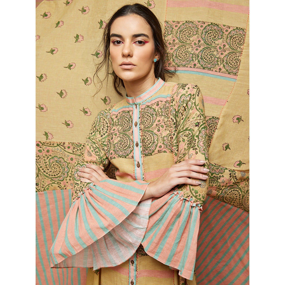 Swati Vijaivargie Hazel Print Blocked Paneled Anarkali Kurta