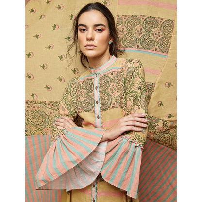 Swati Vijaivargie Hazel Print Blocked Paneled Anarkali Kurta