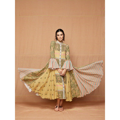 Swati Vijaivargie Hazel Print Blocked Paneled Anarkali Kurta